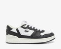 Lacoste T-Clip Set Leather Sneakers in black and white featuring leather overlays, perforated detailing, and signature crocodile logo, side view.