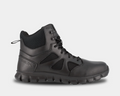Reebok Work Tactical Boot with Side Zipper in black, featuring durable leather and mesh upper, slip-resistant sole, side view.