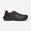 Keen Targhee III Slip-On shoes in dark brown leather with waterproof construction and black rubber outsole, side view.