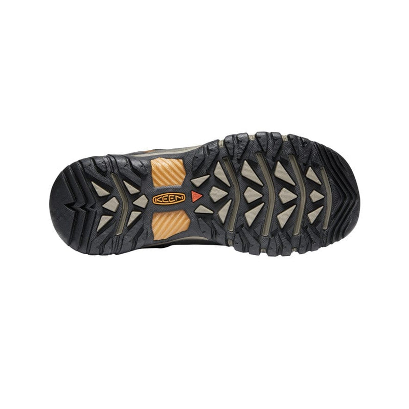 Keen Targhee III Waterproof Mid hiking boots outsole with multi-directional lugs and durable rubber grip in black and tan.