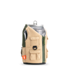 Puffin The Adventurer beverage cooler in tan and green with multiple storage pockets and zipper closure, front view.