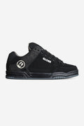 Tilt black TPR skate shoe side profile with strap detail and Globe logo.
