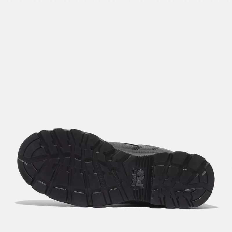 Timberland Pro TiTAN EV Composite Toe Oxford outsole in black rubber with lug traction pattern, bottom view.