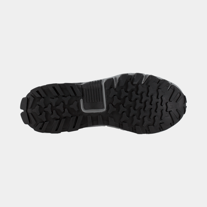 Reebok Work Trailgrip Work shoes outsole featuring rugged black tread pattern for enhanced traction, bottom view.