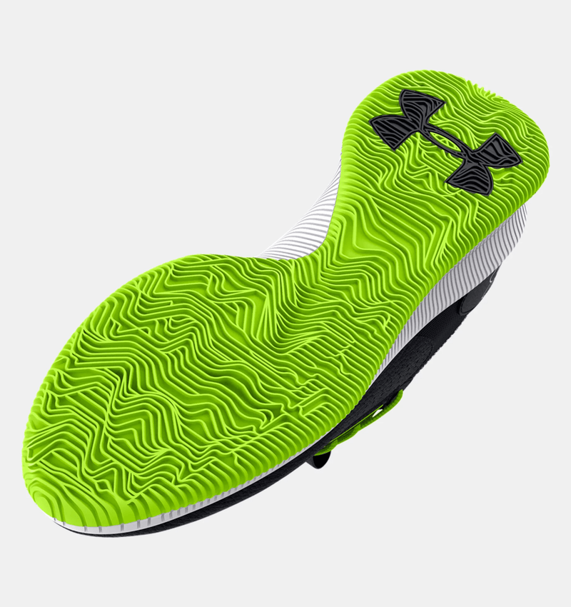 Under Armour UA Twenty47 Basketball Shoes outsole with textured neon green rubber and black logo detailing.
