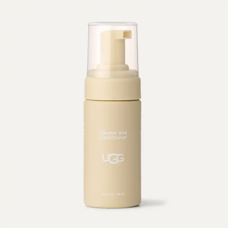 UGG Care Cleaner & Conditioner in beige plastic pump bottle with clear cap, front view.
