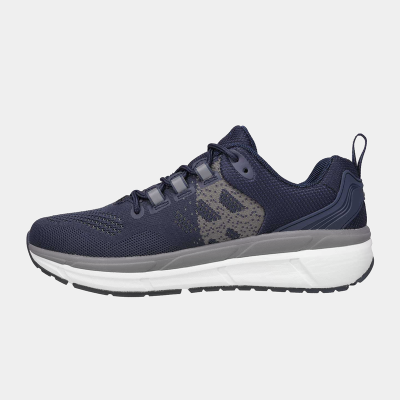 Propét Ultra 267 walking shoes in navy with mesh upper and gray accents, cushioned midsole, and durable outsole, side view.