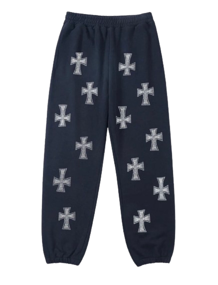 Unknown London Navy And White Rhinestone Joggers