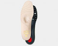 Pedag Viva Leather Orthotic Insole featuring tan perforated leather upper, black cushioned base with arch support, and heel pad, top view.