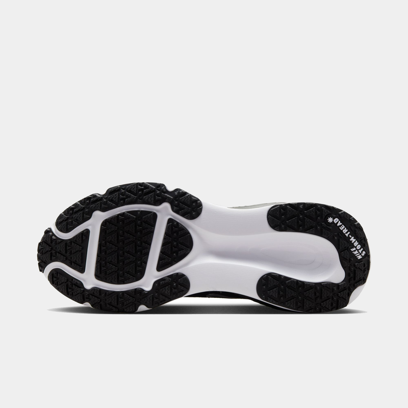 Nike Vomero 18 GORE-TEX running shoes outsole view highlighting durable black rubber tread and Storm-Tread technology.