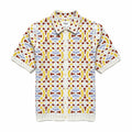 Wax London Dorset Short Sleeve Shirt - Geo Tile Crochet (Ecru/Multi) - August Shop